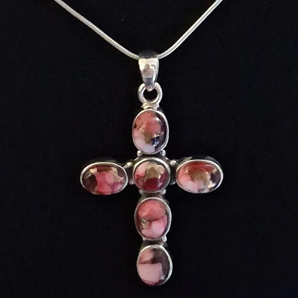 ROSE DAHLIA TURQUOISE CROSS 925 STERLING SILVER